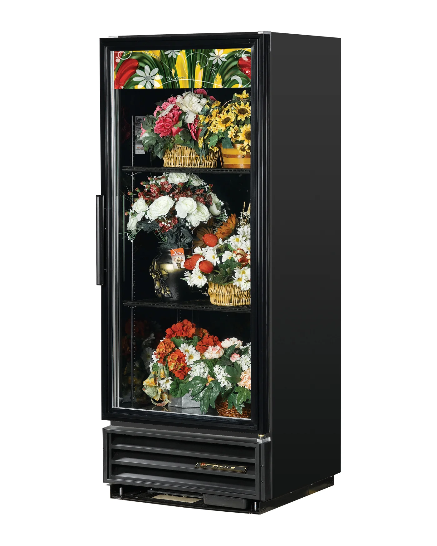 True GDM-12FC-HC~TSL01 Black 1 Glass Swing Door Floral Merchandiser Refrigerator 25" - 115v