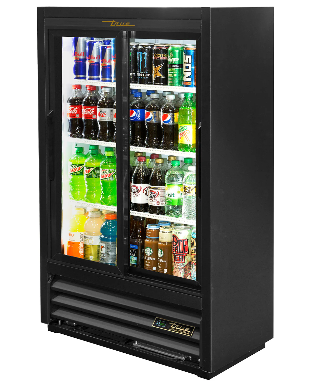 True GDM-33SSL-56-HC-LD Black 2 Glass Slide Door Refrigerated Convenience Store Merchandiser 36" - 115v