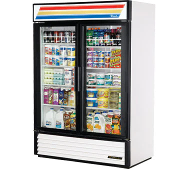 True GDM-49-HC~TSL01-WHT White 2 Glass Swing Door Refrigerated Merchandiser 54" - 49 Cu. Ft.- 115v