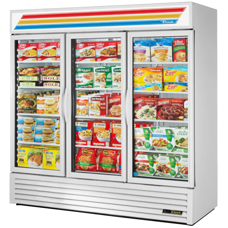 True GDM-72F-HC~TSL01 White 3 Glass Swing Door Merchandiser Freezer 78" ā 72 Cu. Ft. ā 115/208-230V