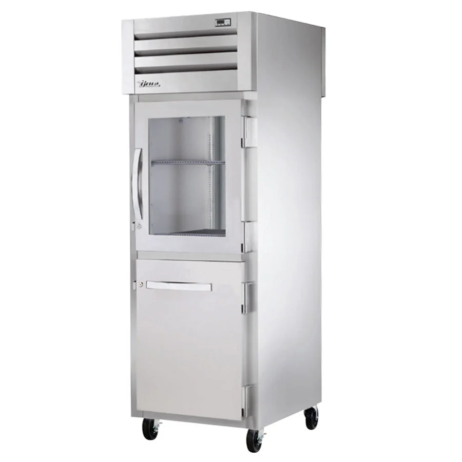 True STA1RPT-1HG/1HS-1S-HC Spec Series 1-Section 1 Glass & 1 Solid Half Door Front / 1 Solid Full Door Rear Pass-Thru Refrigerator 27" - 31 cu. ft. - 115v