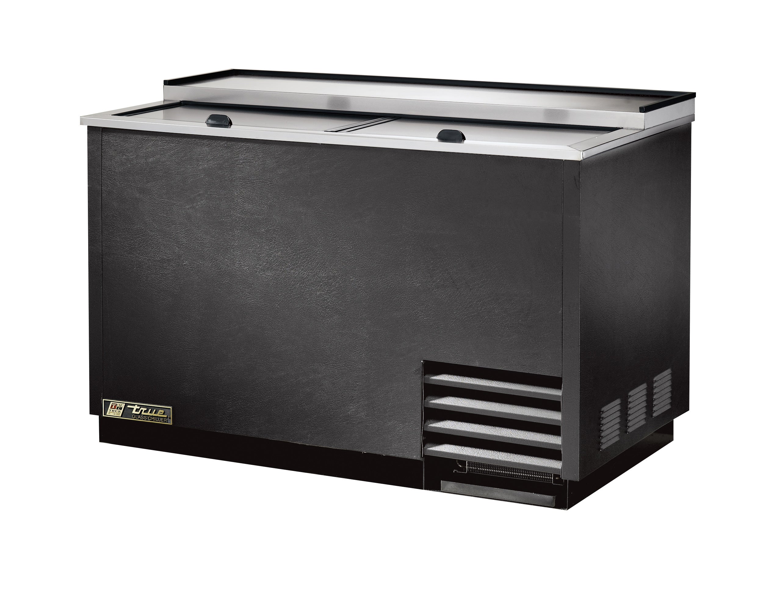 True T-50-GC-HC Black 2-Section Glass & Plate Chiller / Froster 50" – Holds 250 Mugs – 115V