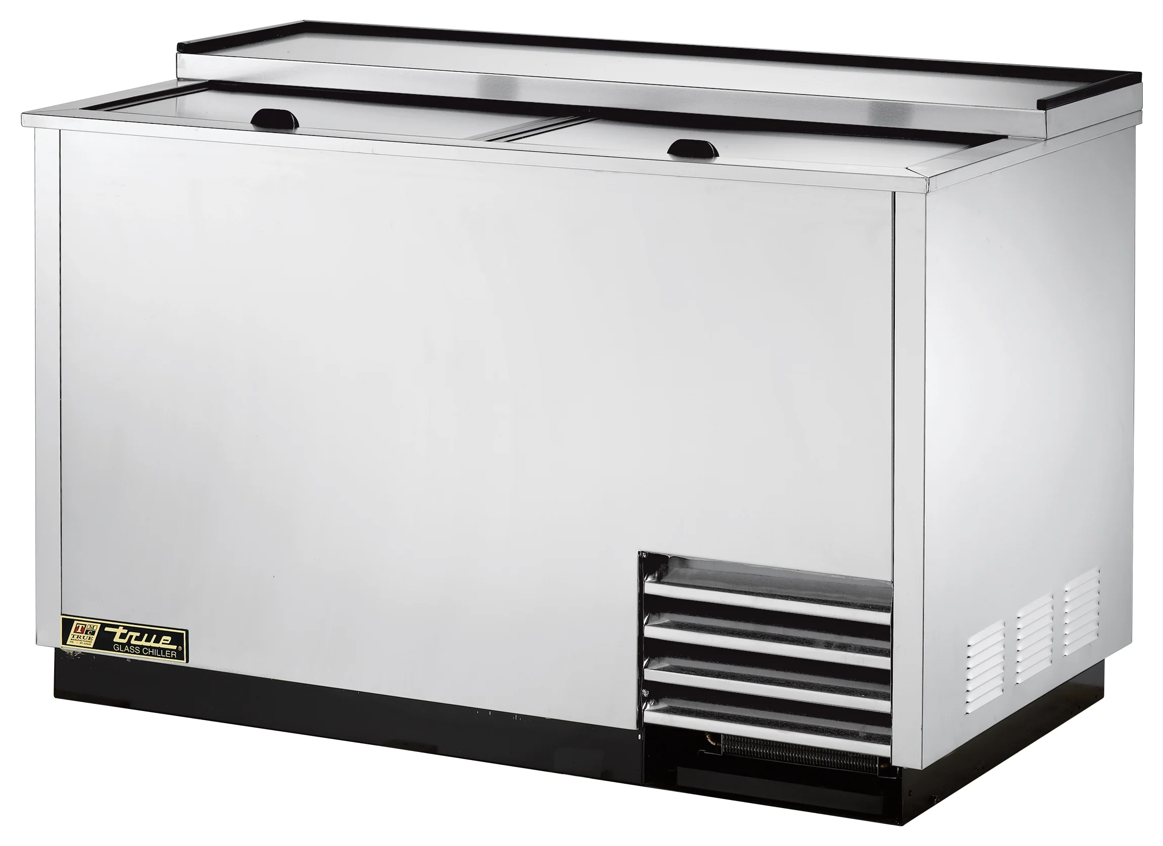 True T-50-GC-S-HC Stainless Steel 2-Section 2 Solid Slide Lid Glass and Plate Chiller/Froster 50" - Holds (250) 8" Mugs or (240) 10 oz. Steins - 115v