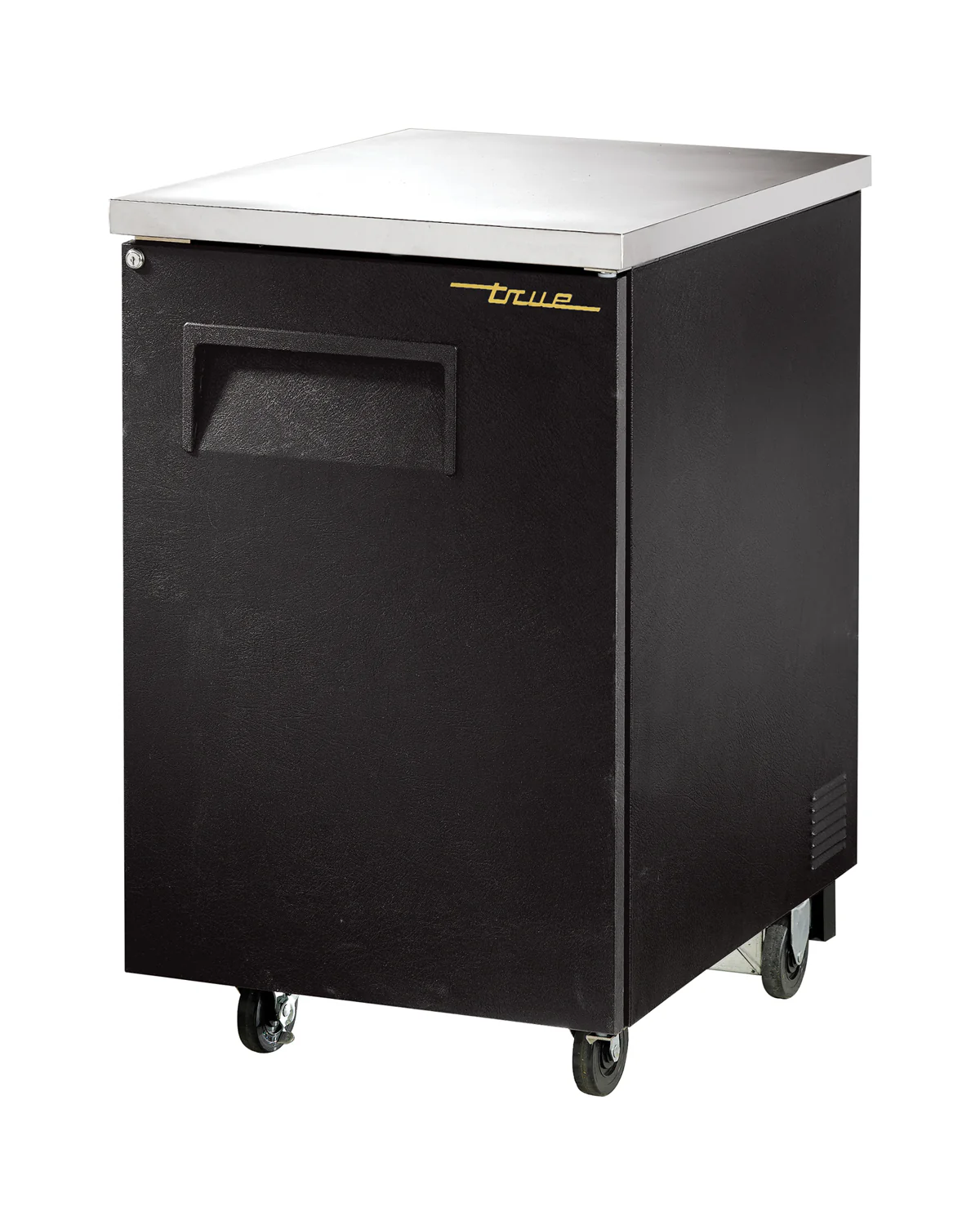 True TBB-1-HC Black 1 Solid Swing Door Back Bar Refrigerator 23-1/2" - Holds (30) 6-Packs or (1) Half Barrel - 115v