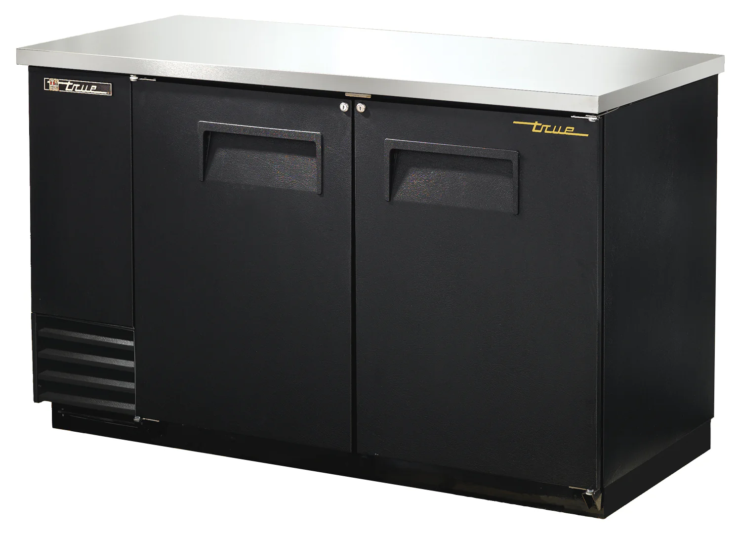 True TBB-2-HC Black 2 Solid Swing Door Back Bar Refrigerator 59" - Holds (88) 6-Packs or (2) Half Barrels - 115v