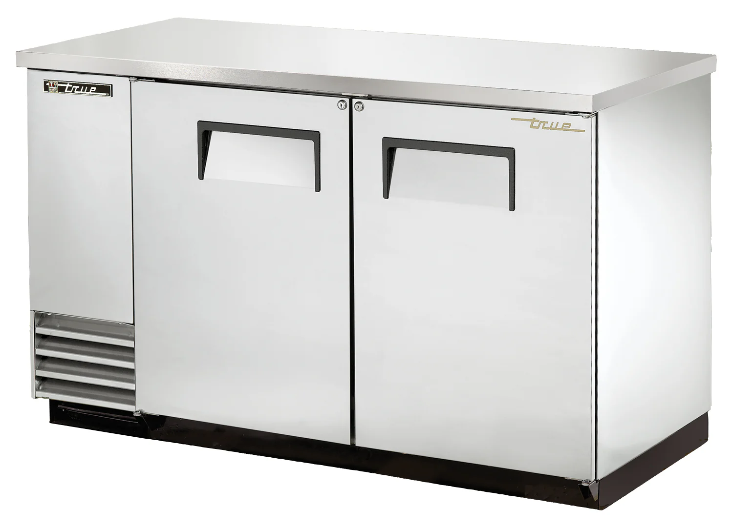True TBB-2-S-HC Stainless Steel 2 Solid Swing Door Back Bar Refrigerator 59" - Holds (88) 6-Packs or (2) Half Barrels - 115v