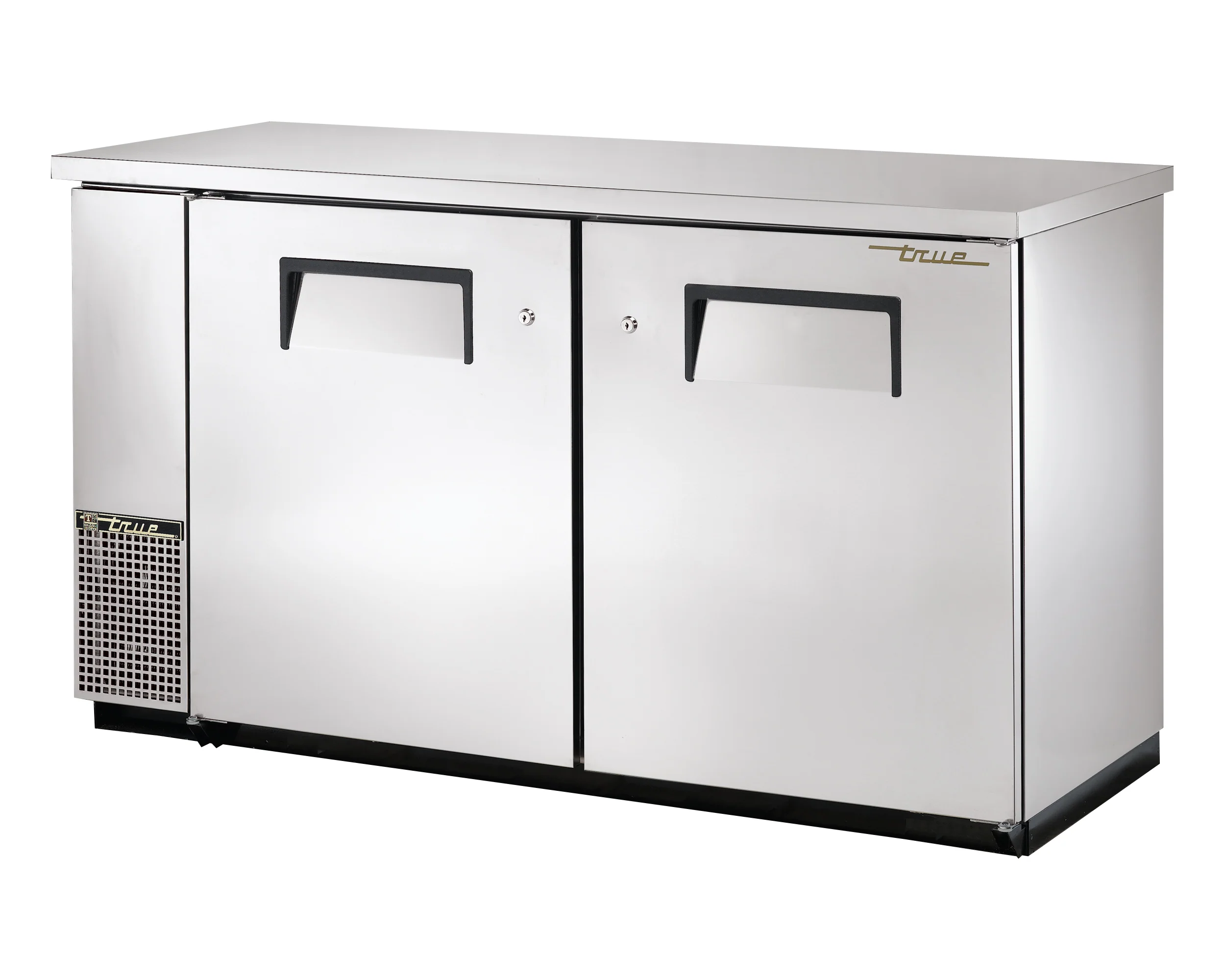 True TBB-24-72-HC Black 3 Solid Swing Door 24" Deep Back Bar Refrigerator 73" - Holds (84) 6-Packs or (3) Half Barrels - 115v