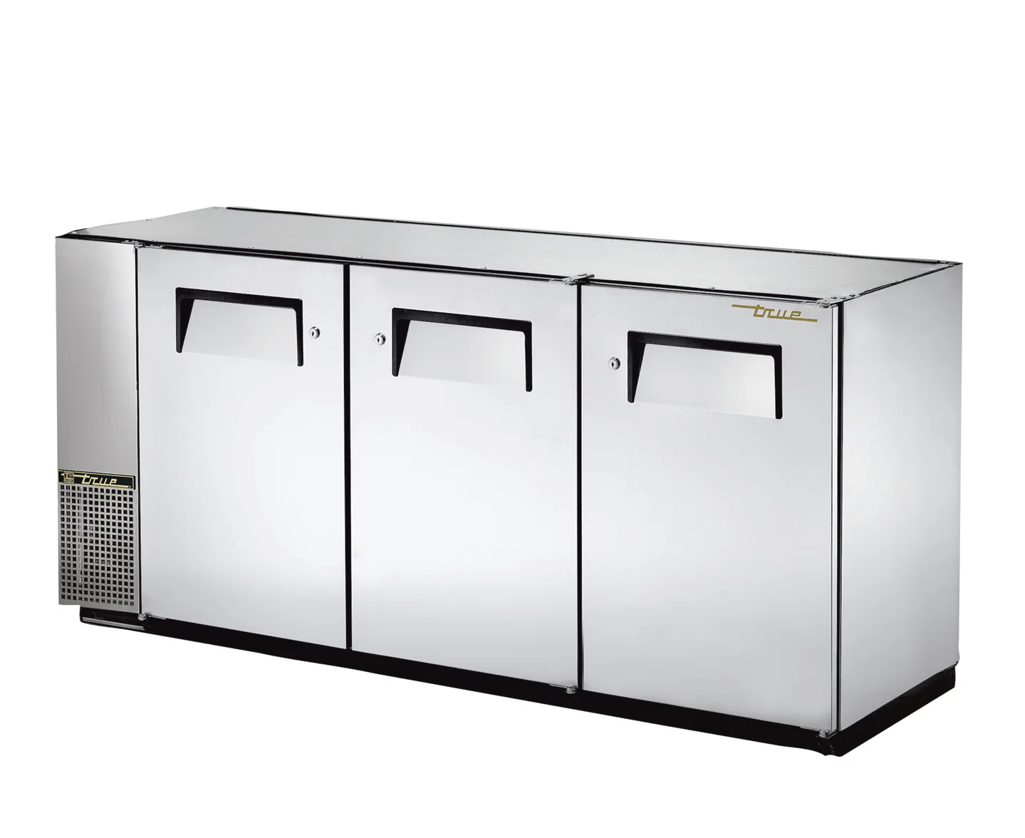 True TBB-24GAL-72-S-HC Stainless Steel 3 Solid Swing Door 24" Deep Back Bar Refrigerator with Galvanized Top 34" - Holds (84) 6-Packs or (3) Half Barrels -115v