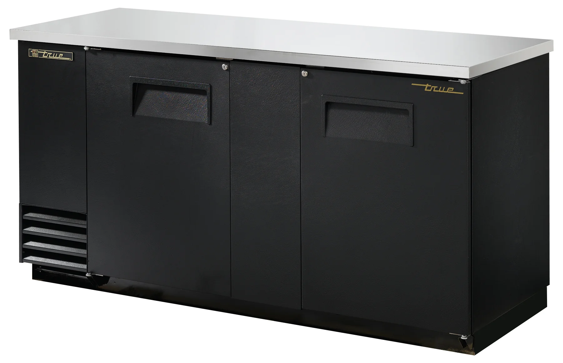 True TBB-3-HC Black 2 Solid Swing Door Back Bar Refrigerator 69" - Holds (112) 6-Packs or (3) Half Barrel - 115v
