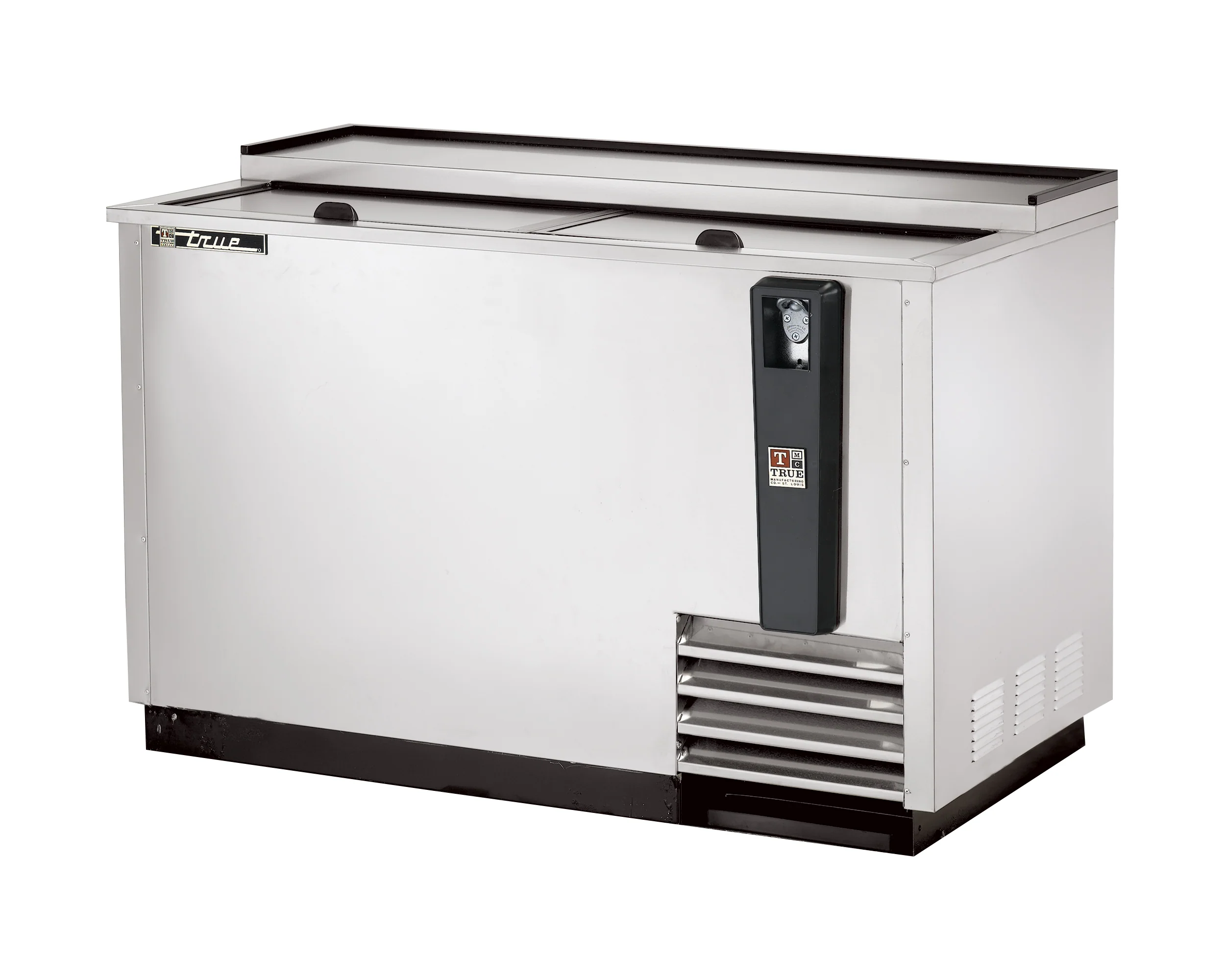 True TD-50-18-S-HC Stainless Steel 2 Solid Slide Lid Deep Well Horizontal Bottle Cooler 50" - 115v
