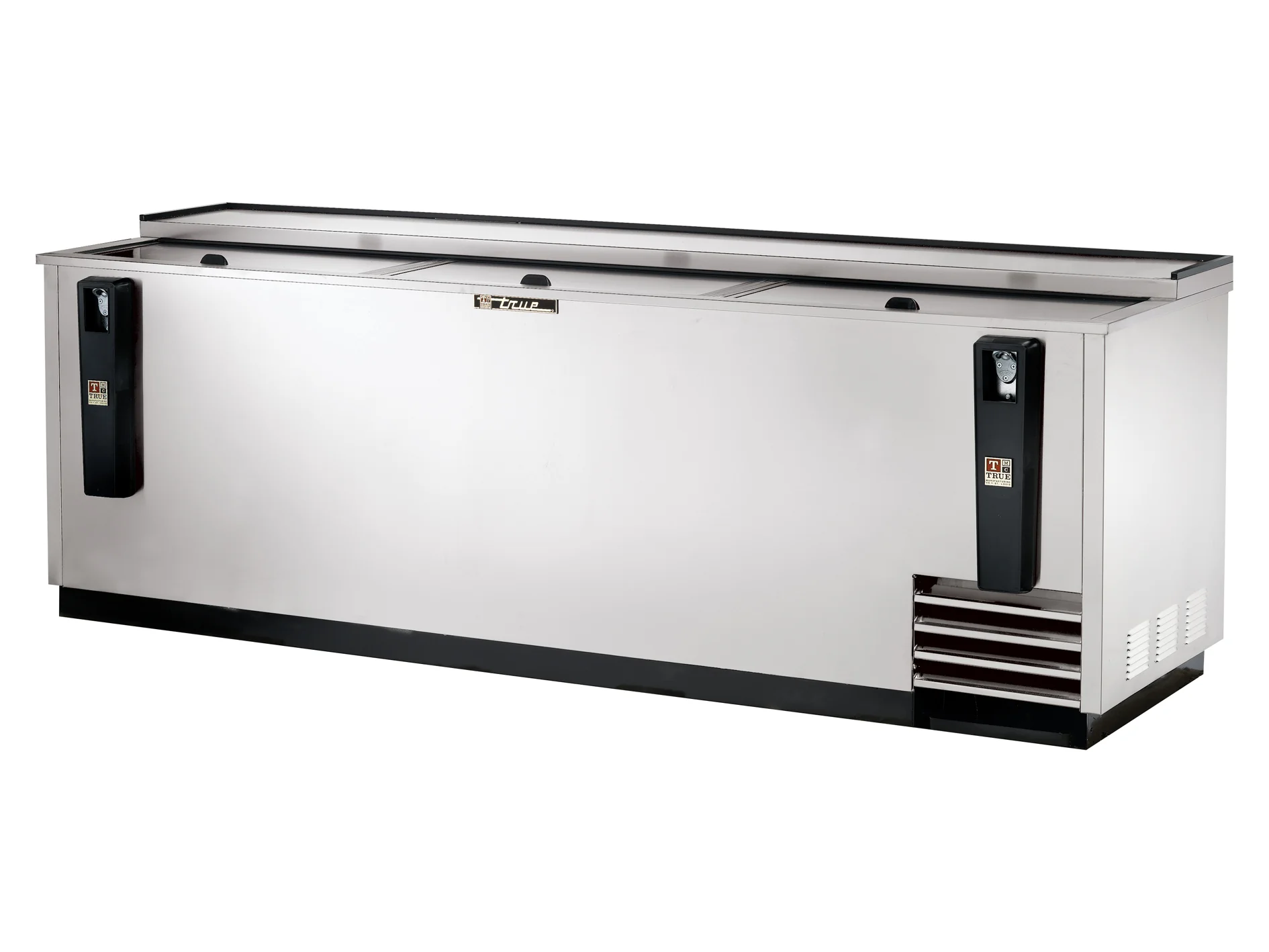 True TD-95-38-S-HC Stainless Steel 3 Solid Slide Lid Deep Well Horizontal Bottle Cooler 95" - 115v