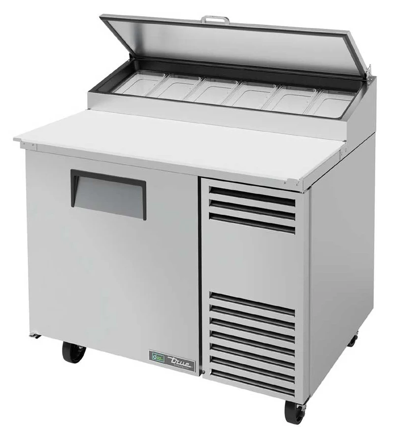 True TPP-AT-44-HC 1-Section 1 Door Refrigerated Pizza Prep Table 44" - Holds (6) 1/3 Size Pans - 115v