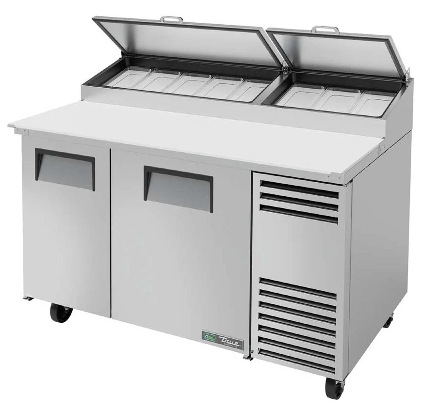True TPP-AT-60-HC 2-Section 2 Door Refrigerated Pizza Prep Table 60" - Holds (8) 1/3 Size Pans - 115v