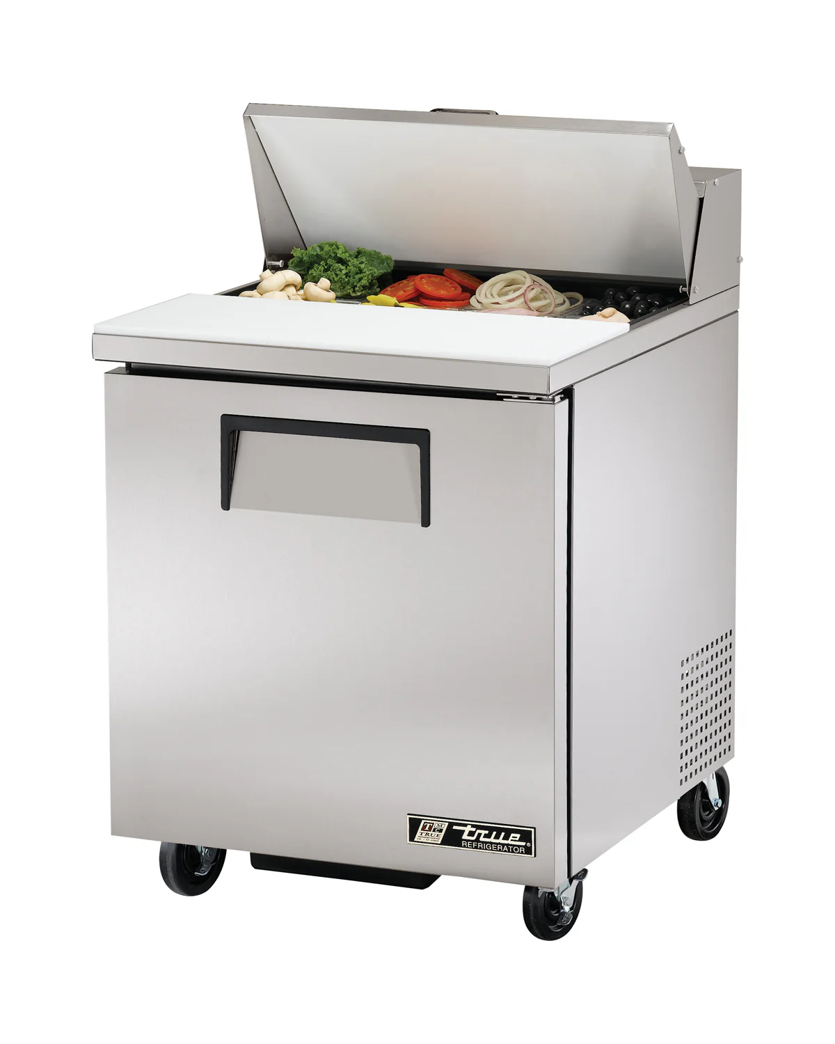 True TSSU-27-08-HC 1-Section 1 Door Refrigerated Salad/Sandwich Prep Table 27" - Holds (8) 1/6 Size Pans - 115v