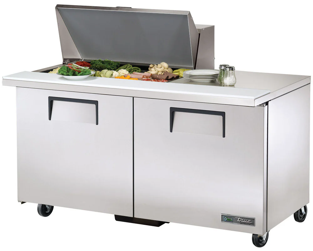 True TSSU-60-15M-B-HC 2-Section 2 Door Mega Top Refrigerated Salad/Sandwich Prep Table 60" - Holds (15) 1/6 Size Pans - 115v