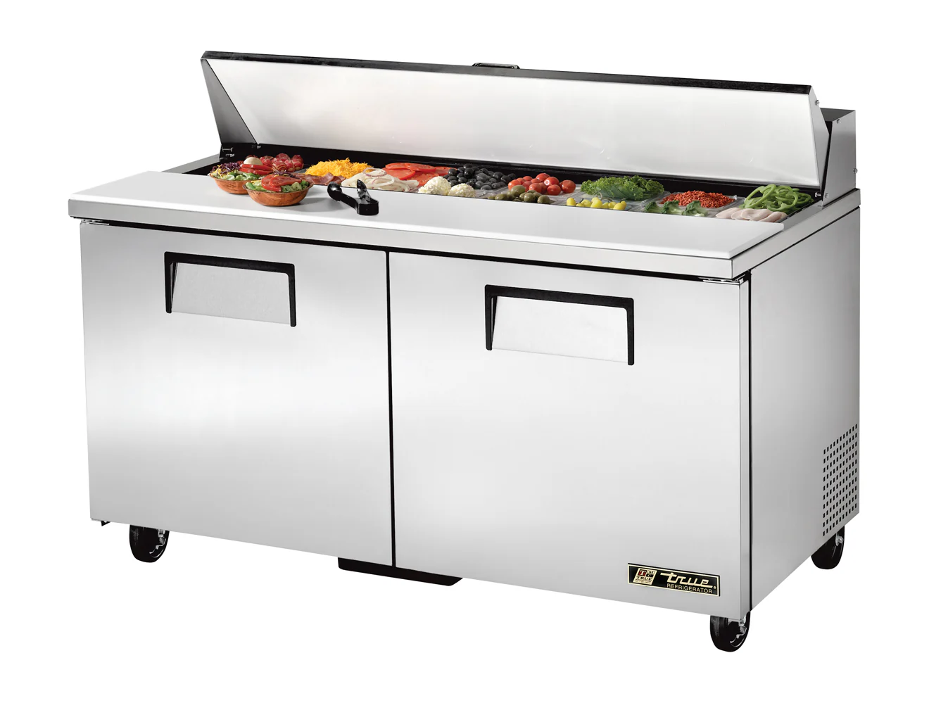 True TSSU-60-16-HC 2-Section 2 Door Refrigerated Salad/Sandwich Prep Table 60" - Holds (16) 1/6 Size Pans - 115v