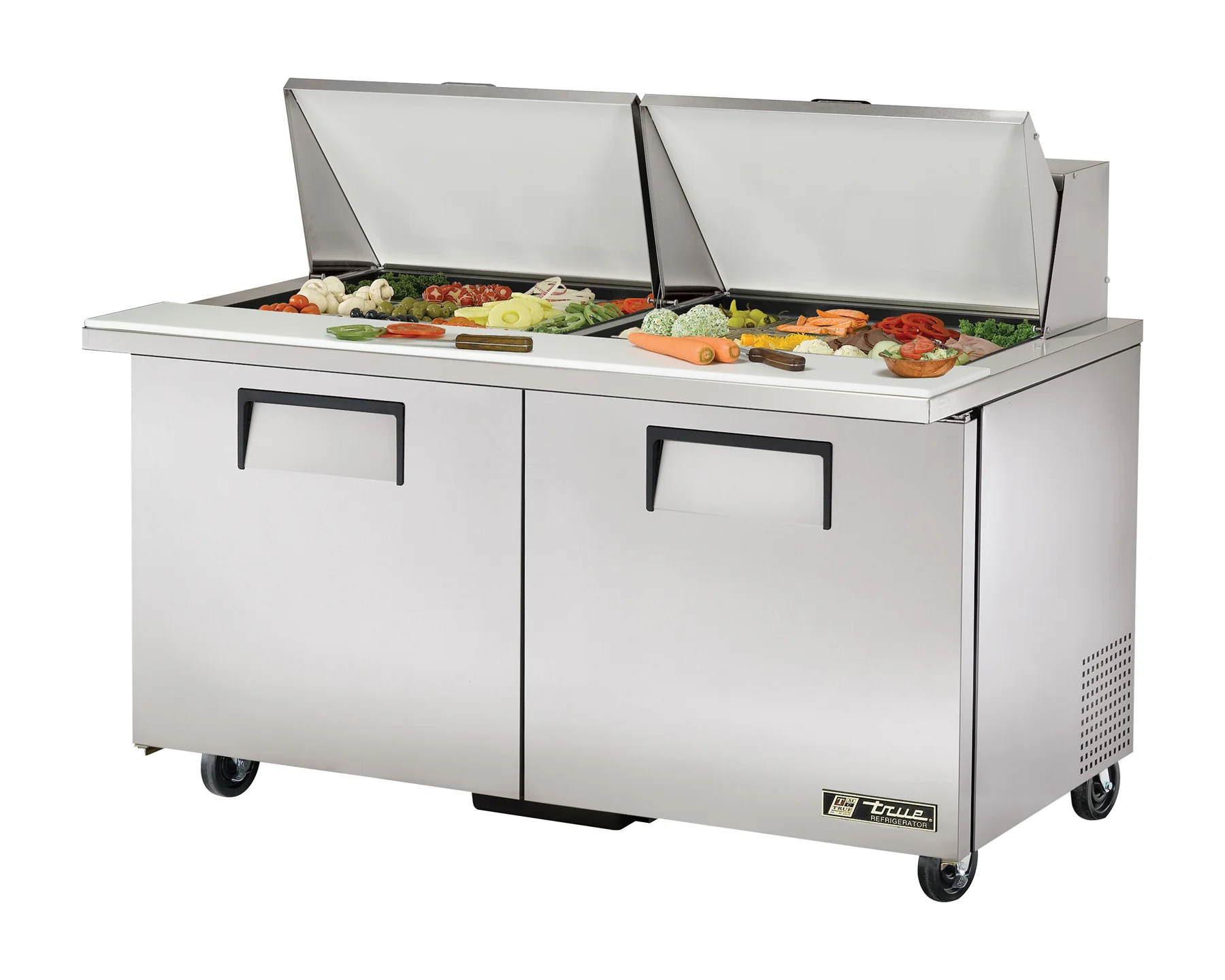 True TSSU-60-24M-B-ST-HC 2-Section 2 Door Mega Top Refrigerated Salad/Sandwich Prep Table 60" - 115v