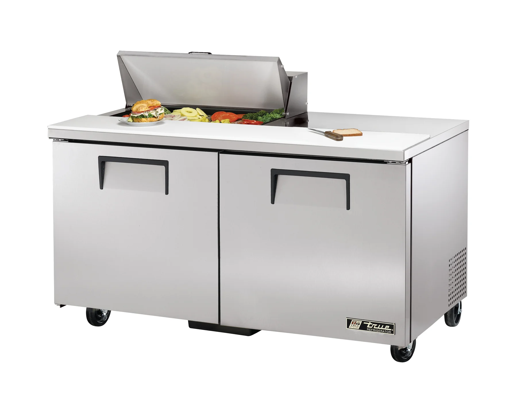True TSSU-60-08-HC 2-Section 2 Door Refrigerated Salad/Sandwich Prep Table 60" - Holds (8) 1/6 Size Pans - 115v