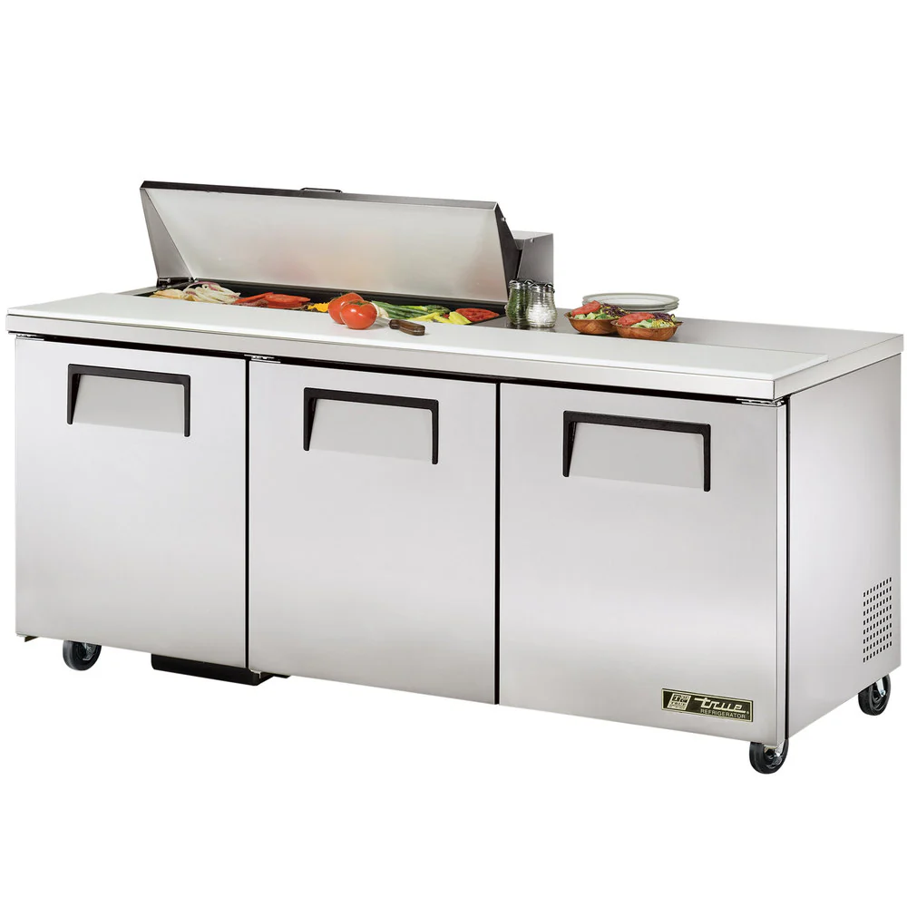 True TSSU-72-10-HC 3-Section 3 Door Refrigerated Salad/Sandwich Prep Table 72" - Holds (10) 1/6 Size Pans - 115v
