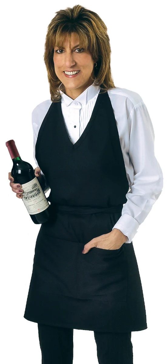 Chef Revival VNA3840-BK Tuxedo V-Neck Apron with 2 Pockets 28" x 32" - Black