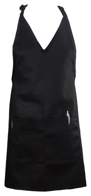 Chef Revival VNA3840-BK Tuxedo V-Neck Apron with 2 Pockets 28" x 32" - Black - Image 2