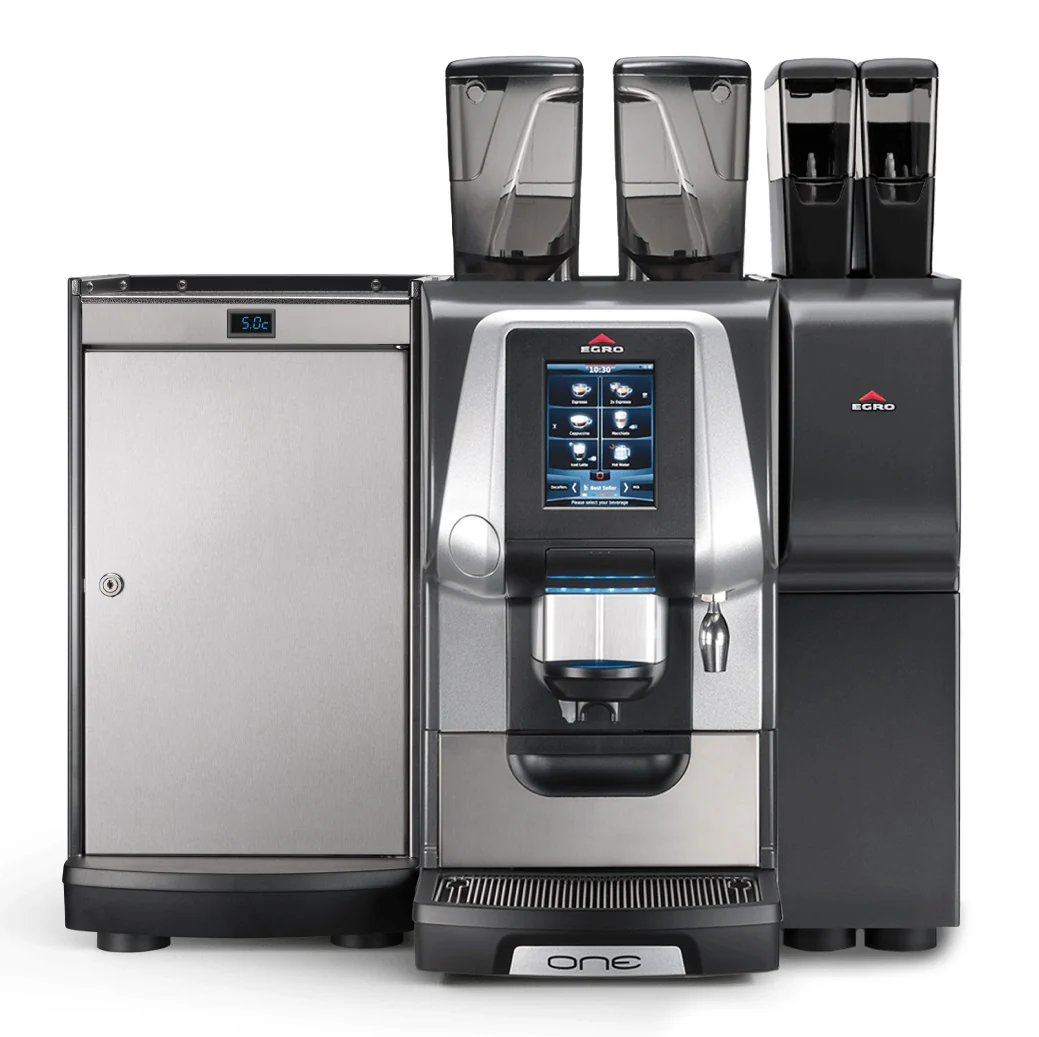 Used Egro USA EGRO ONE-TOUCH TOP MILK XP Super-Automatic Espresso Coffee Machine with a KS9 Countertop Single Gallon Milk Fridge and a Powder Module 30"W x23"D x 31"H - 220v - Image 4