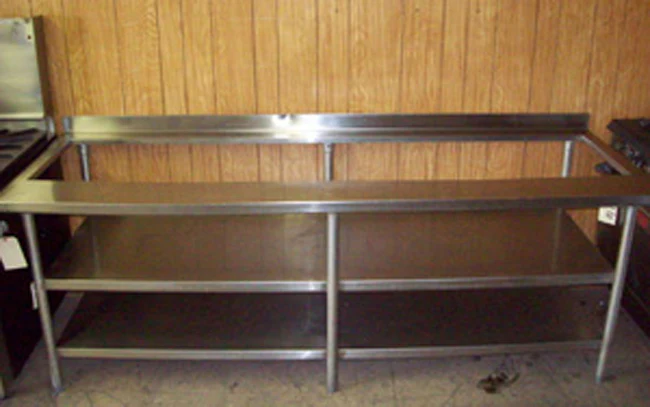 Used Restaurant Equipment - U-39 Stainless Steel Heavy-Duty Work Table with Big Opening on top for Drop-In Insert Pans and 2 SS Shelves