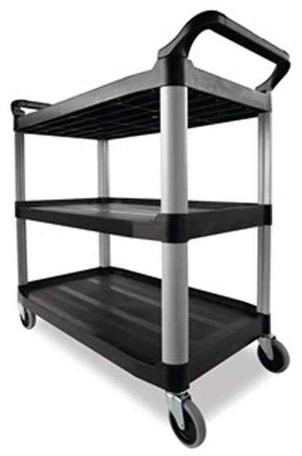 Rubbermaid FG409100BLA Xtra 3 Shelf Utility Cart / Bus Cart 40" x 20" x 37"H - Black - 300 lb. Capacity - Image 4