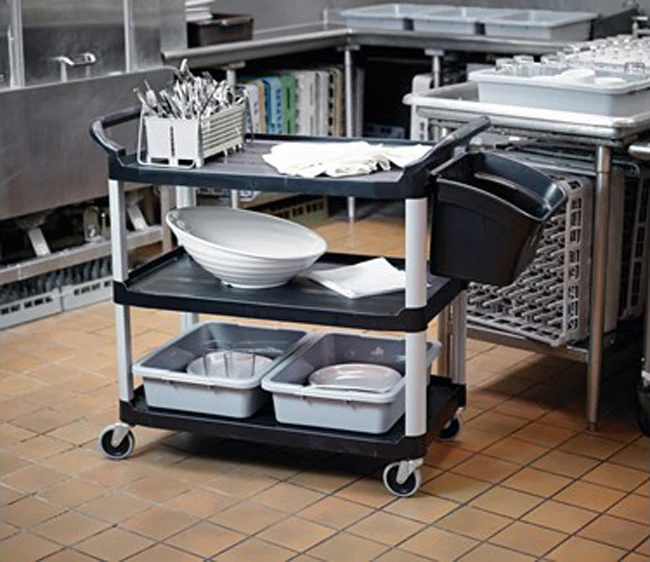 Rubbermaid FG409100BLA Xtra 3 Shelf Utility Cart / Bus Cart 40" x 20" x 37"H - Black - 300 lb. Capacity - Image 6