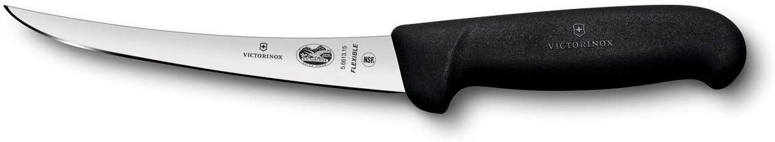 Victorinox 5.6613.15-X1 Curved Narrow Flexible Boning Knife with Black Fibrox Handle 6"
