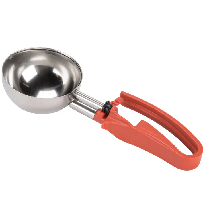 Vollrath 47388 Jacob's Pride Standard Length Disher with Orange Squeeze Handle 8 oz. - Size 4 - Image 3