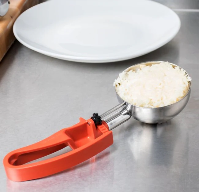 Vollrath 47388 Jacob's Pride Standard Length Disher with Orange Squeeze Handle 8 oz. - Size 4 - Image 6