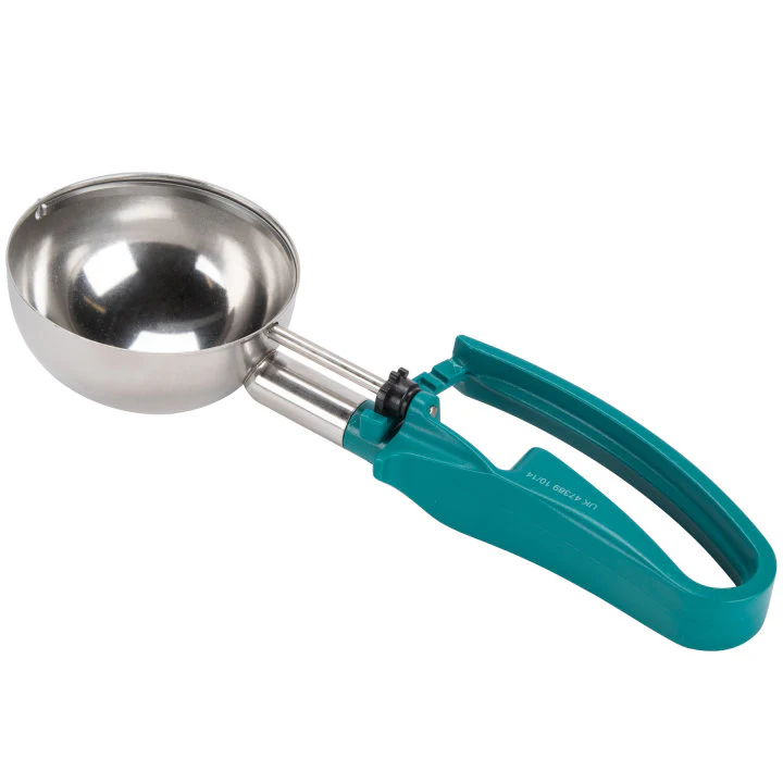 Vollrath 47389 Jacob's Pride Standard Length Disher with Teal Squeeze Handle 6 oz. - Size 5 - 12/Case - Image 3