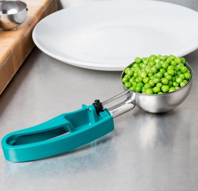 Vollrath 47389 Jacob's Pride Standard Length Disher with Teal Squeeze Handle 6 oz. - Size 5 - 12/Case - Image 6