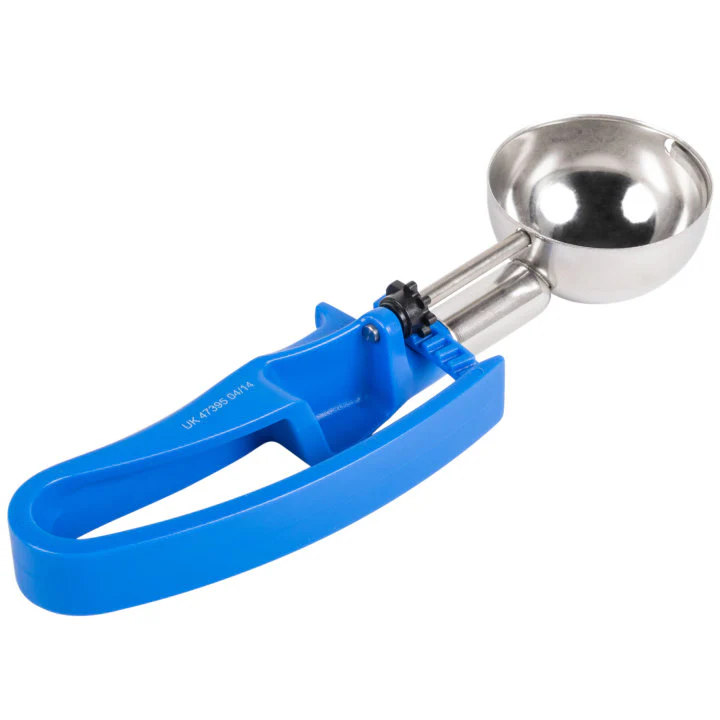 Vollrath 47395 Jacob's Pride Standard Length Disher with Royal Blue Squeeze Handle 2 oz. - Size 16 - Image 4