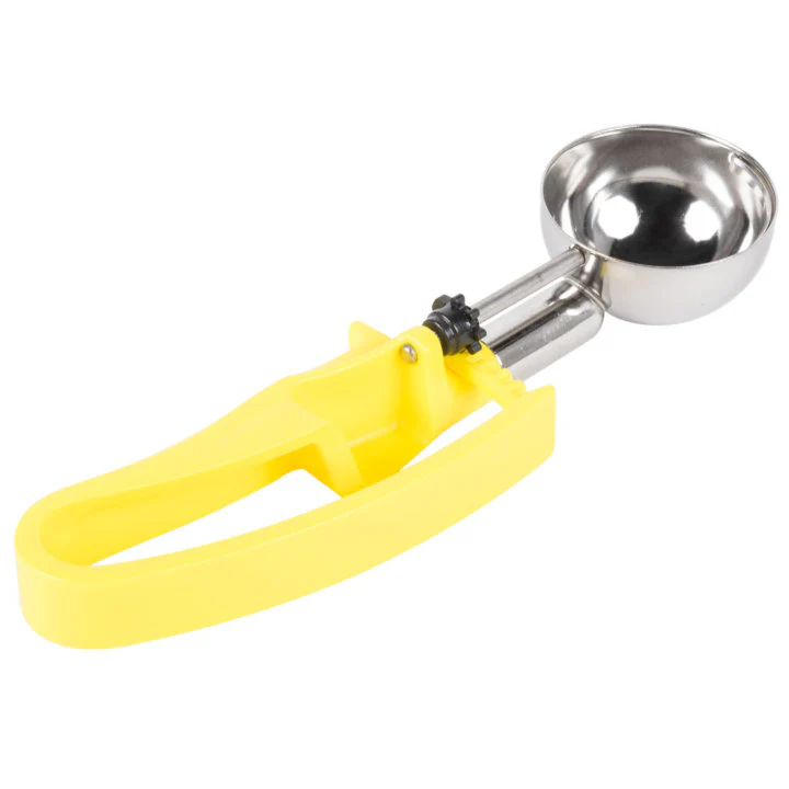 Vollrath 47396 Jacob's Pride Standard Length Disher with Royal Yellow Squeeze Handle 1.8 oz. - Size 20 - 12/Case - Image 4