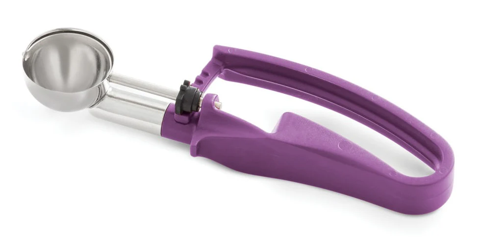 Vollrath 47400 Jacob's Pride Standard Length Disher with Purple Squeeze Handle 0.72 oz. - Size 40 - Image 2