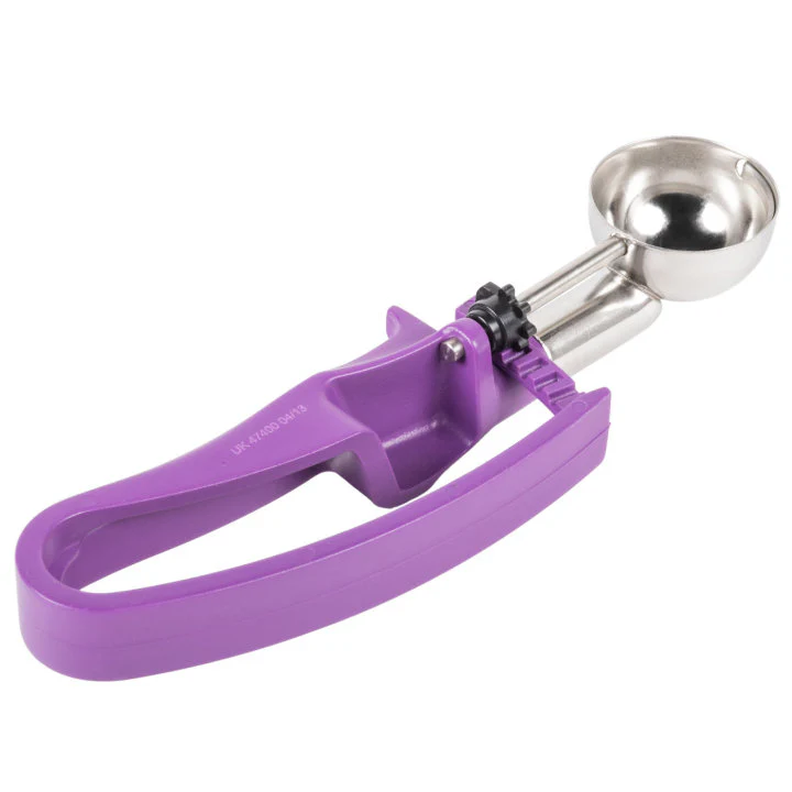 Vollrath 47400 Jacob's Pride Standard Length Disher with Purple Squeeze Handle 0.72 oz. - Size 40 - Image 4