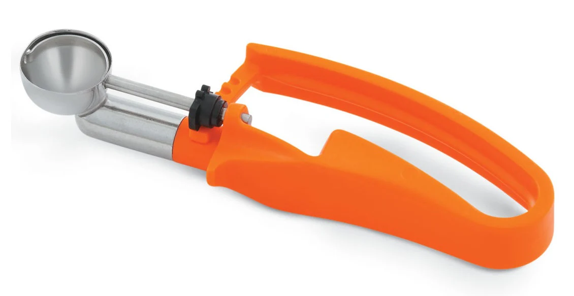 Vollrath 47404 Jacob's Pride Standard Length Disher with Orange Squeeze Handle 0.33 oz. - Size 100 - Image 2