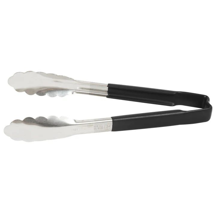 Vollrath 4780920 Jacob's Pride 1-Piece Stainless Steel Scalloped Utility Tongs with Color-Coded Kool-Touch Handle 9-1/2" - Black - Image 4