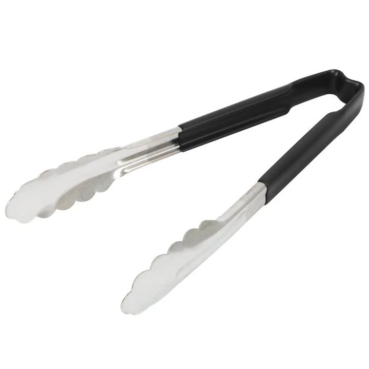 Vollrath 4780920 Jacob's Pride 1-Piece Stainless Steel Scalloped Utility Tongs with Color-Coded Kool-Touch Handle 9-1/2" - Black - Image 5
