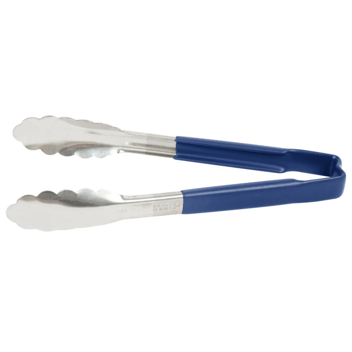 Vollrath 4780930 Jacob's Pride 1-Piece Stainless Steel Scalloped Utility Tongs with Color-Coded Kool-Touch Handle 9-1/2" - Blue - Image 2