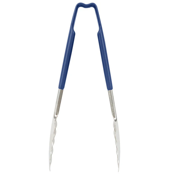 Vollrath 4780930 Jacob's Pride 1-Piece Stainless Steel Scalloped Utility Tongs with Color-Coded Kool-Touch Handle 9-1/2" - Blue - Image 3