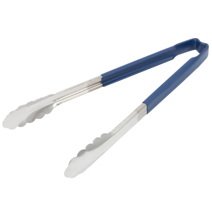Vollrath 4781230 Jacob's Pride 1-Piece Stainless Steel Scalloped Utility Tongs with Color-Coded Kool-Touch Handle 12" - Blue - Image 3