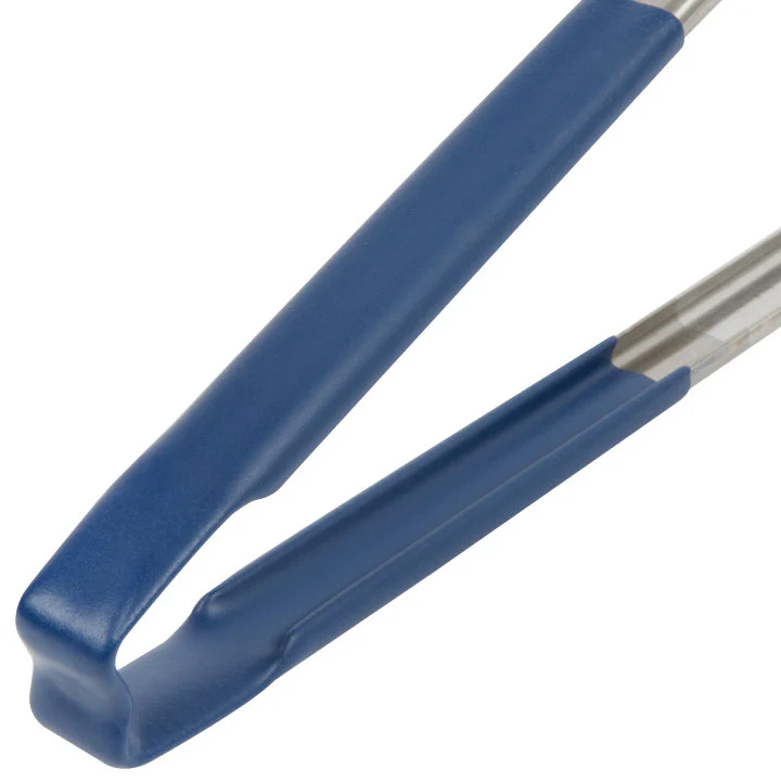 Vollrath 4781230 Jacob's Pride 1-Piece Stainless Steel Scalloped Utility Tongs with Color-Coded Kool-Touch Handle 12" - Blue - Image 6