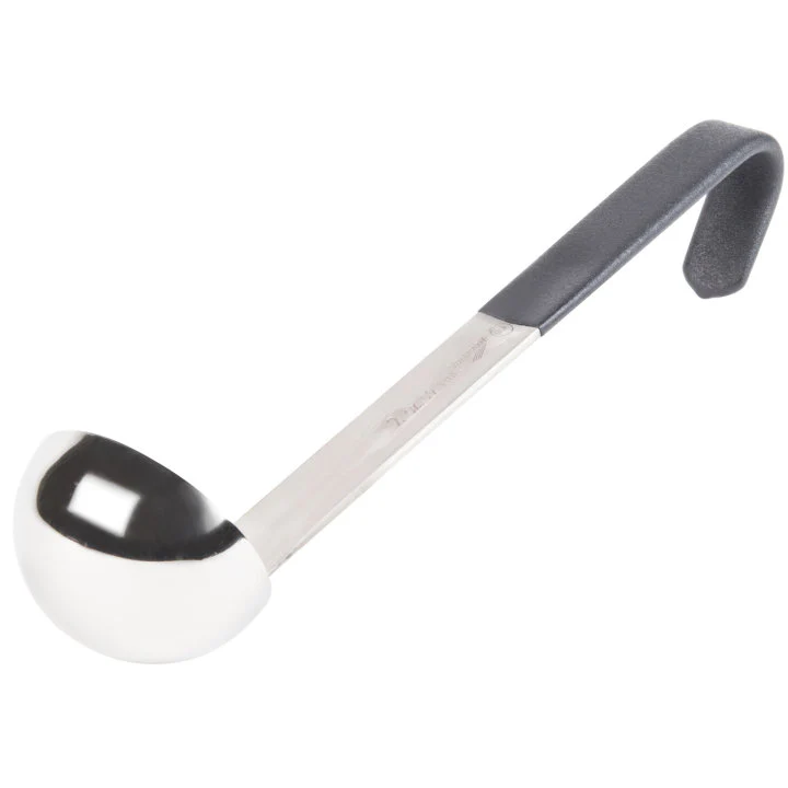Vollrath 4980220 Jacob's Pride One-Piece Heavy-Duty Stainless Steel Ladle with 9-7/8" Black Kool-Touch Grooved Hooked Handle 2 oz.