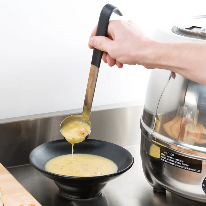 Vollrath 4980220 Jacob's Pride One-Piece Heavy-Duty Stainless Steel Ladle with 9-7/8" Black Kool-Touch Grooved Hooked Handle 2 oz. - Image 4