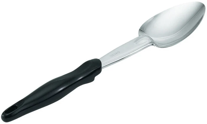 Vollrath 64130 Jacob's Pride Heavy Duty Stainless Steel Solid Basting Spoon with Black Ergo Grip Handle 14"OAL