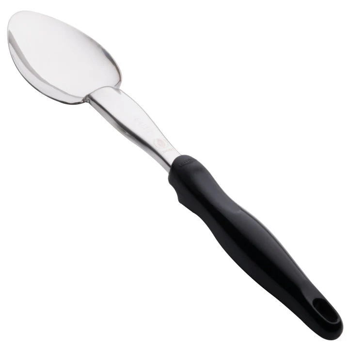 Vollrath 64130 Jacob's Pride Heavy Duty Stainless Steel Solid Basting Spoon with Black Ergo Grip Handle 14"OAL - Image 4
