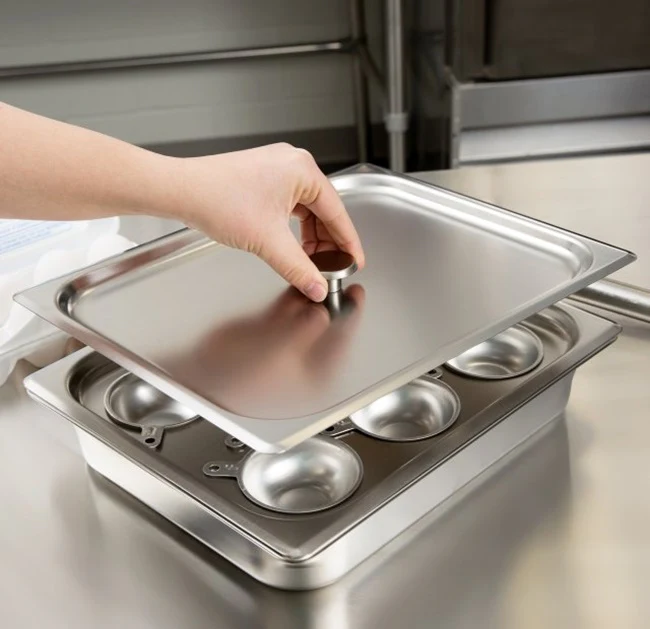 Vollrath 75070 Egg Poacher/Juice Glass Holder - 1/2 Size, Pan, Plate, Cover, 8 Cups, Stainless - Image 4